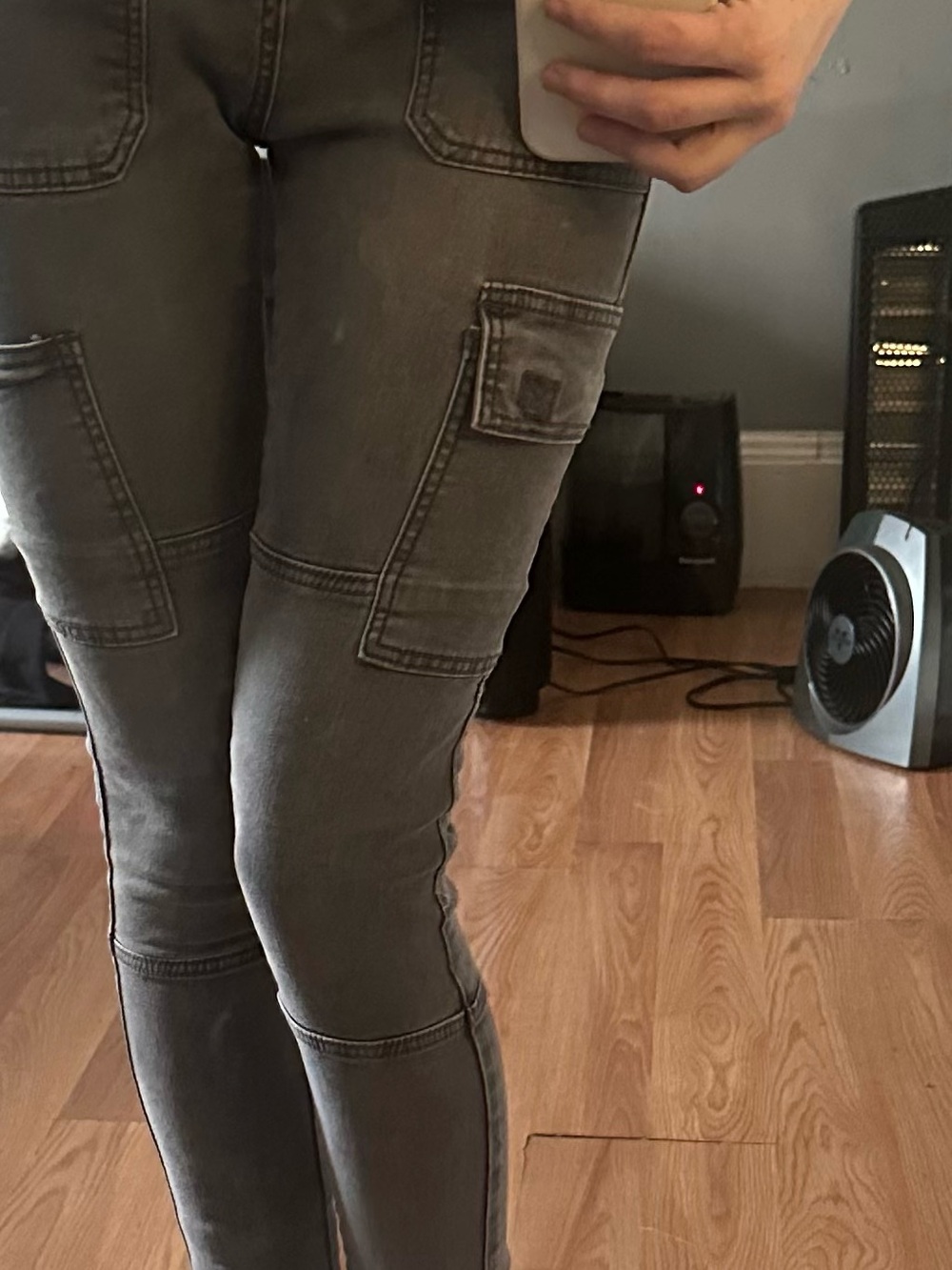 Gray Cargo Skinny Jeans with Pocket Details